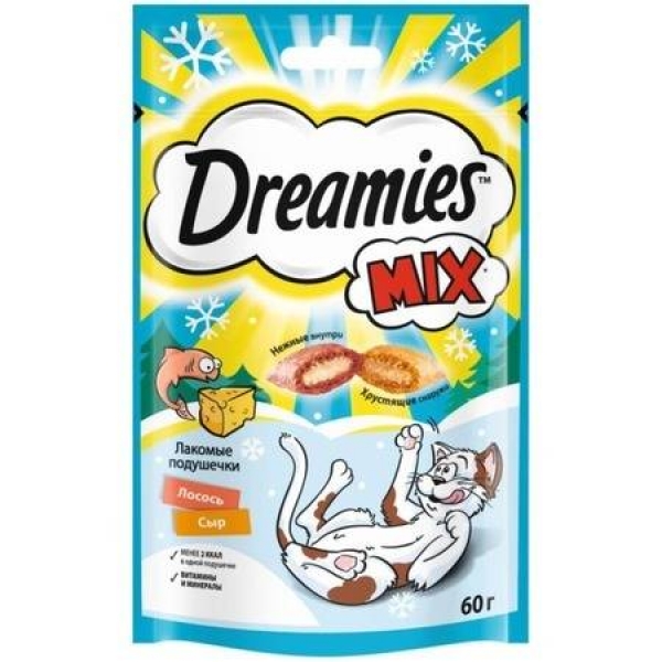 Лакомство Dreamies™ MIX для взрослых кошек, с лососем и сыром