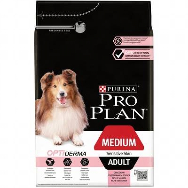 Purina Pro Plan для взрослых собак средних пород с чувствительной кожей, с высоким содержанием лосося