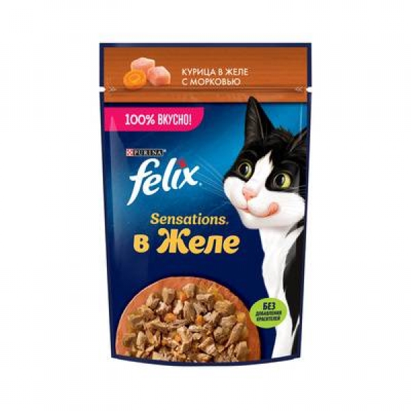 Felix влажный корм для взрослых кошек, с курицей в желе с морковью