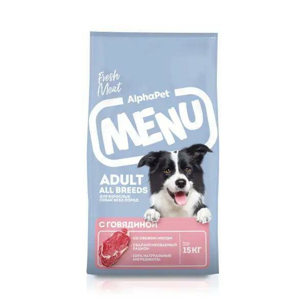 AlphaPet MENU сухой корм для взрослых собак всех пород с говядиной