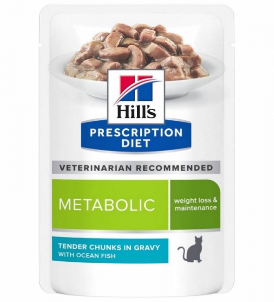 Hills Prescription Diet Metabolic диетический влажный корм для кошек для коррекции веса, с океанической рыбой