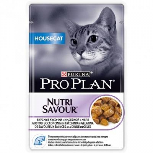 PURINA PRO PLAN Паучи для домашних кошек с индейкой в желе Nutrisavour Housecat