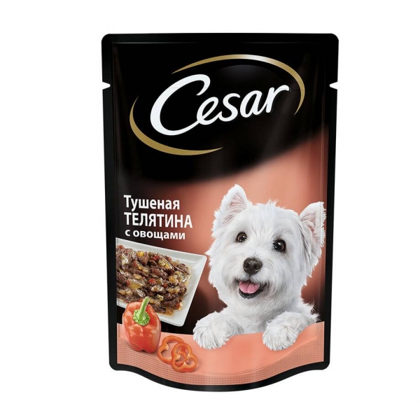 CESAR влажный корм для взрослых собак, тушеная телятина с овощами в желе
