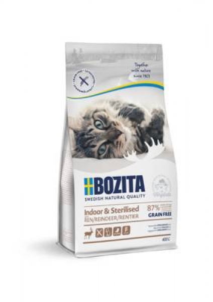 Bozita беззерновой сухой корм для взрослых и растущих стерилизованных кошек, ведущих малоподвижный или домашний образ жизни, с мясом оленя