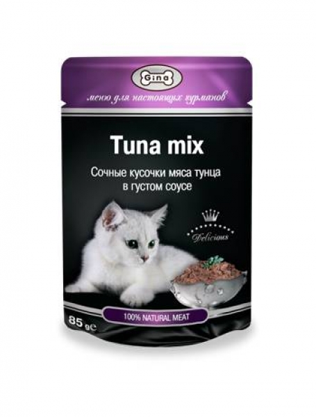 GINA влажный корм для кошек/сочные кусочки мяса тунца в густом соусе