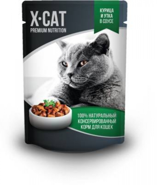 X-CAT влажный корм с курицей и уткой в соусе для кошек