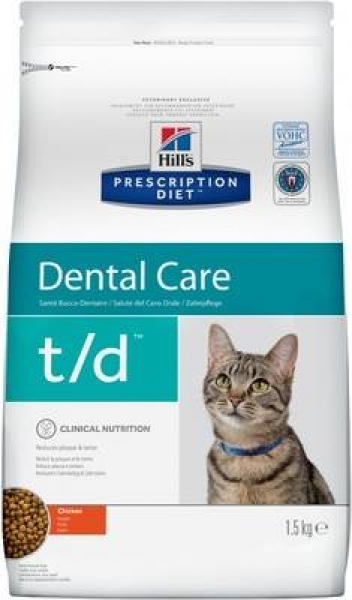Hill's Prescription Diet t/d Dental Care для кошек при заболеваниях полости рта, диетический с курицей/срок 31.01.22г.