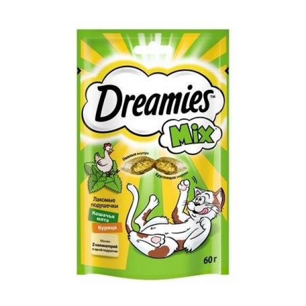 Лакомство Dreamies™ MIX для взрослых кошек, с мятой и курицей