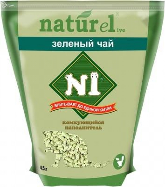 N1 комкующийся древесный (гималайский кедр) наполнитель "Зеленый чай", Naturel