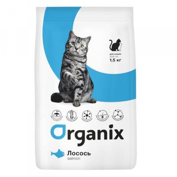 Organix сухой корм для кошек с чувствительной кожей, со свежим лососем