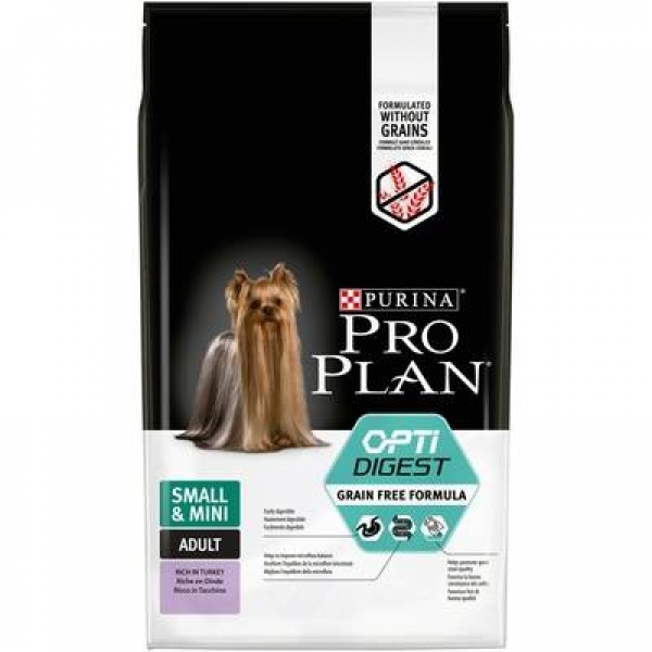 Purina Pro Plan Grain Free Formula (беззерновой) для взрослых собак мелких и карликовых пород с чувствительным пищеварением, с высоким содержанием индейки