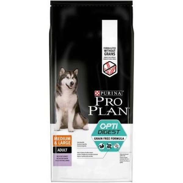 Purina Pro Plan Grain Free Formula (беззерновой) для взрослых собак средних и крупных пород с чувствительным пищеварением, с высоким содержанием индейки