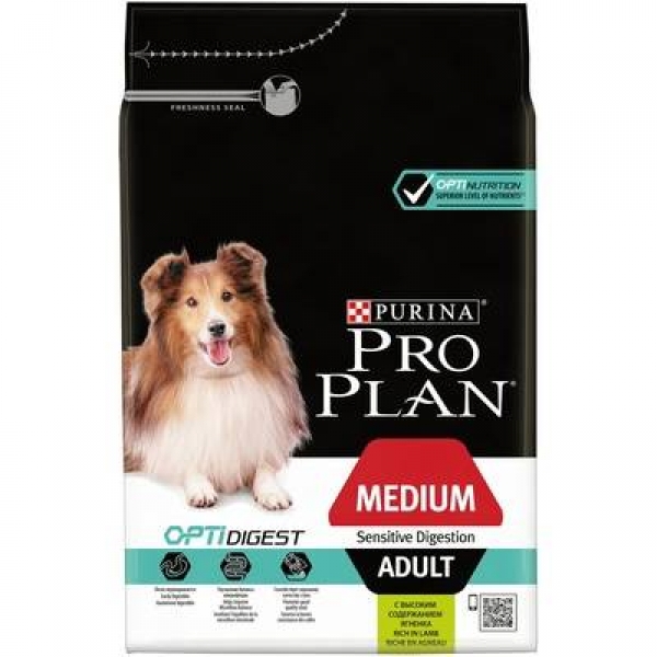 Purina Pro Plan для взрослых собак средних пород с чувствительным пищеварением, с высоким содержанием ягненка