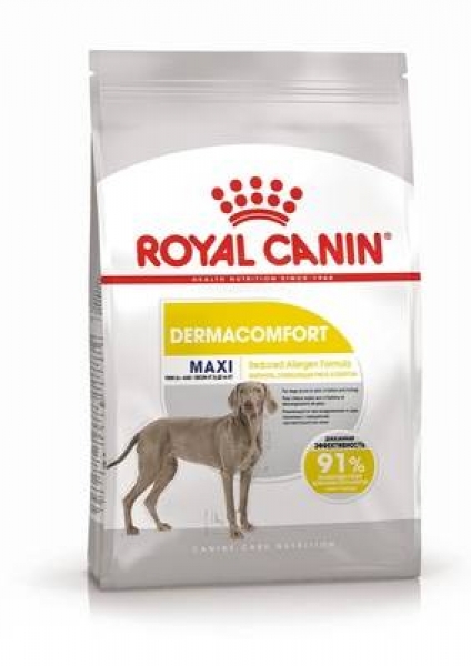 Royal Canin Maxi Dermacomfort сухой корм для взрослых собак крупных пород для идеальной кожи и шерсти.
