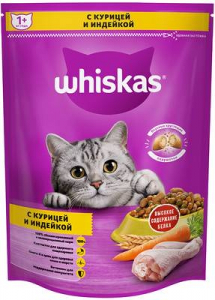 Whiskas сухой корм для кошек «Подушечки с паштетом. Ассорти с курицей и индейкой