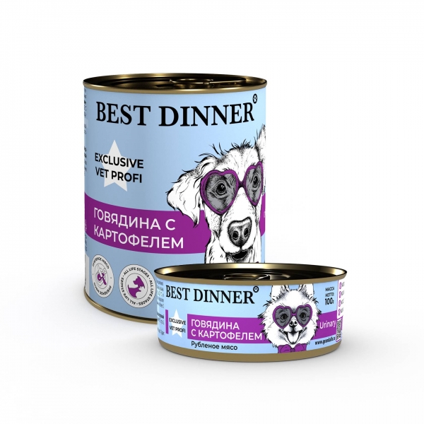 BEST DINNER Urinary/КОНСЕРВЫ для собак и щенков с 6 мес с профилактикой мочекаменной болезни/РУЛЕННАЯ ГОВЯДИНА