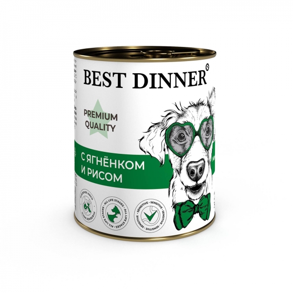 Best Dinner ПРЕМИУМ/консервы для собак и щенков/меню №5/ягненок и рис