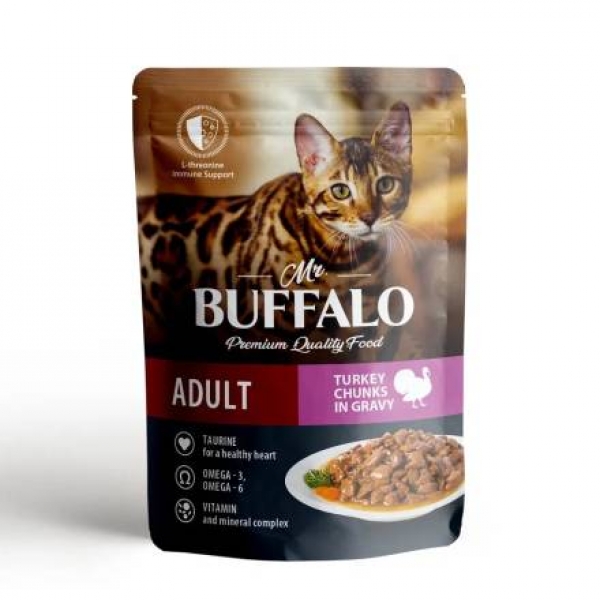 БАФФАЛО аdult Sensitive влажный корм для взрослых кошек с чувствительным пищеварением, индейка в соусе