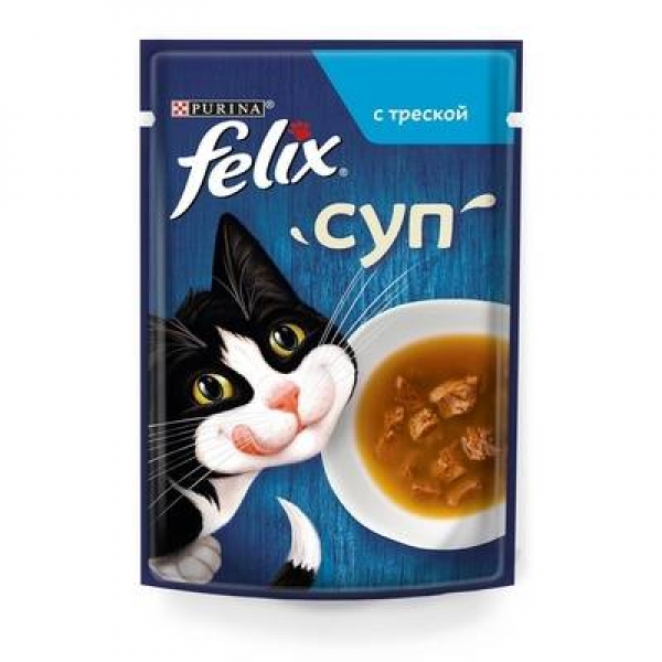 Felix влажный корм для взрослых кошек, с треской, суп
