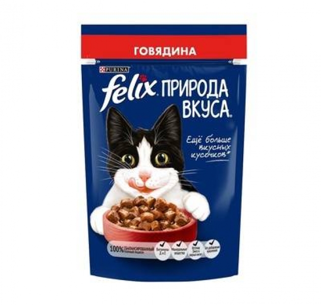 Felix влажный корм Природа вкуса для взрослых кошек, с говядиной в соусе