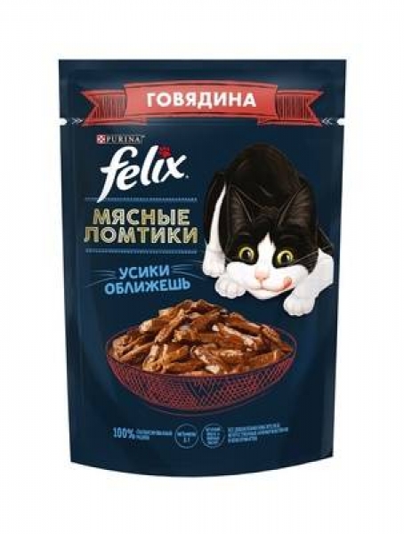 Felix Мясные ломтики консервированный полнорационный корм для взрослых кошек, с говядиной