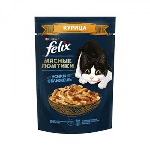 Felix Мясные ломтики, консервированный полнорационный корм для взрослых кошек, с курицей