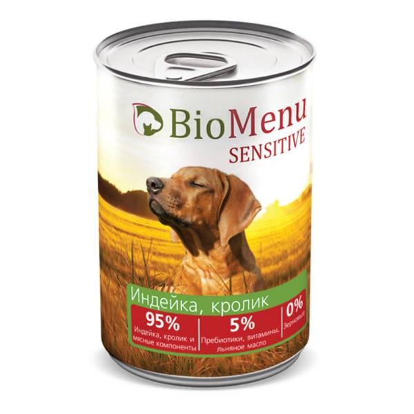 BioMenu Sensitive влажный корм для взрослых собак с индейкой и кроликом