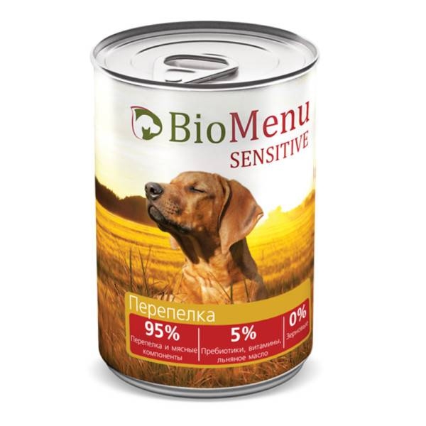 BioMenu Sensitive влажный корм для взрослых собак с перепелом