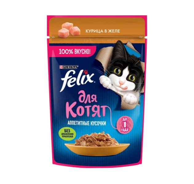Felix аппетитные кусочки для котят, с курицей в желе