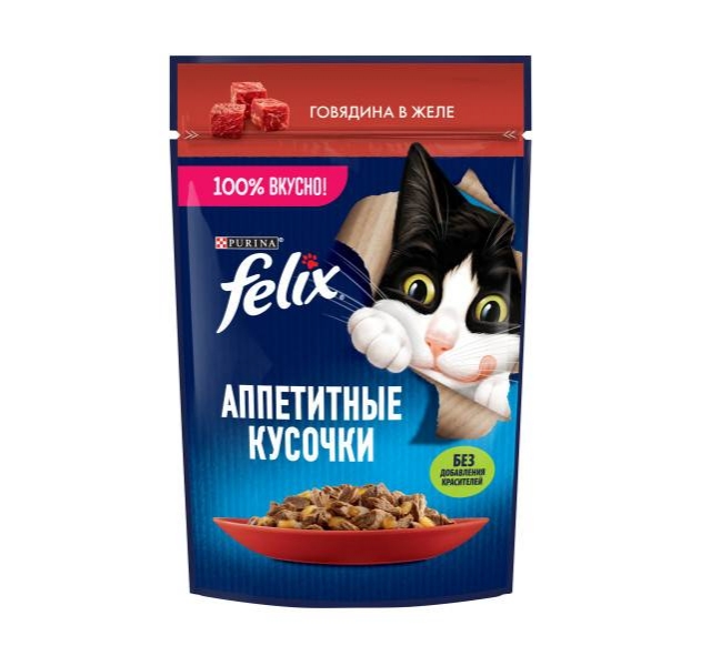 Felix влажный корм Аппетитные кусочки для взрослых кошек, с говядиной в желе