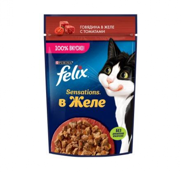 Felix влажный корм Аппетитные кусочки для взрослых кошек, с говядиной в желе с томатами