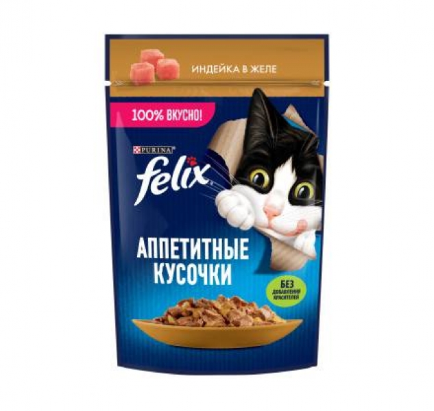 Felix Влажный корм Аппетитные кусочки для взрослых кошек, с индейкой в желе