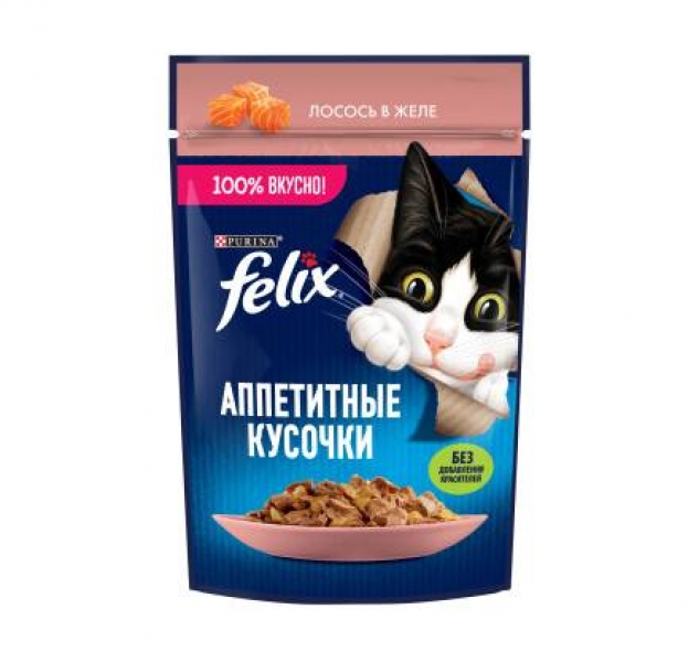 Felix Влажный корм Аппетитные кусочки для взрослых кошек, с лососем в желе