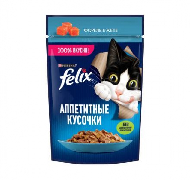 Felix влажный корм Аппетитные кусочки для взрослых кошек, с форелью в желе
