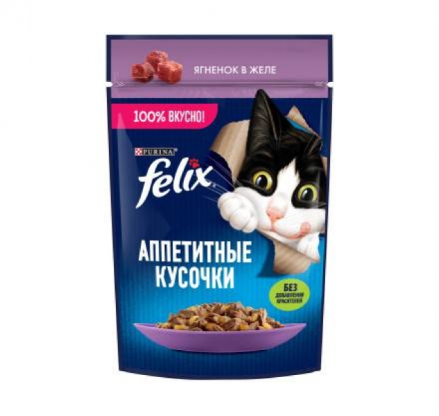 Felix Влажный корм Аппетитные кусочки для взрослых кошек, с ягненком в желе