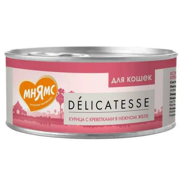Мнямс Delicatesse влажный дополнительный корм для кошек курица с креветками нежном желе