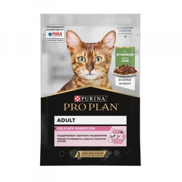 Purina Pro Plan влажный корм Nutri Savour для взрослых кошек с чувствительным пищеварением или с особыми предпочтениями в еде, с ягненком в соусе
