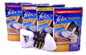 FELIX SENSATIONS влажный корм для кошек / 4 * 85 гр + игрушка в подарок
