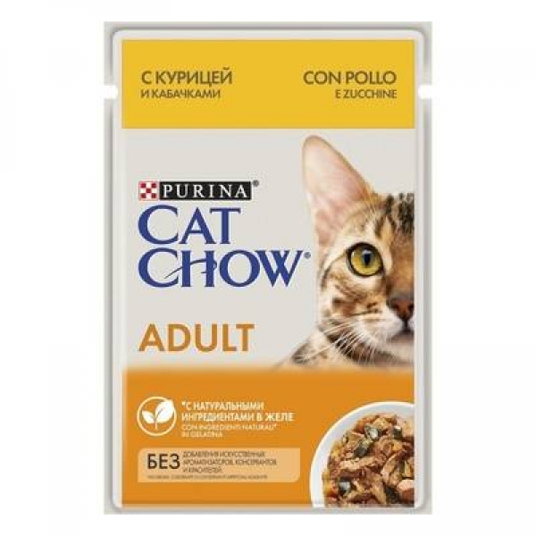 Cat Chow паучи для кошек кусочки в желе с курицей и кабачками
