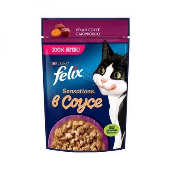 Felix Влажный корм для взрослых кошек, с уткой в соусе с морковью