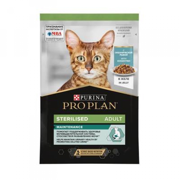 Purina Pro Plan влажный корм Nutri Savour для стерилизованных кошек и кастрированных котов, кусочки с океанической рыбой, в желе